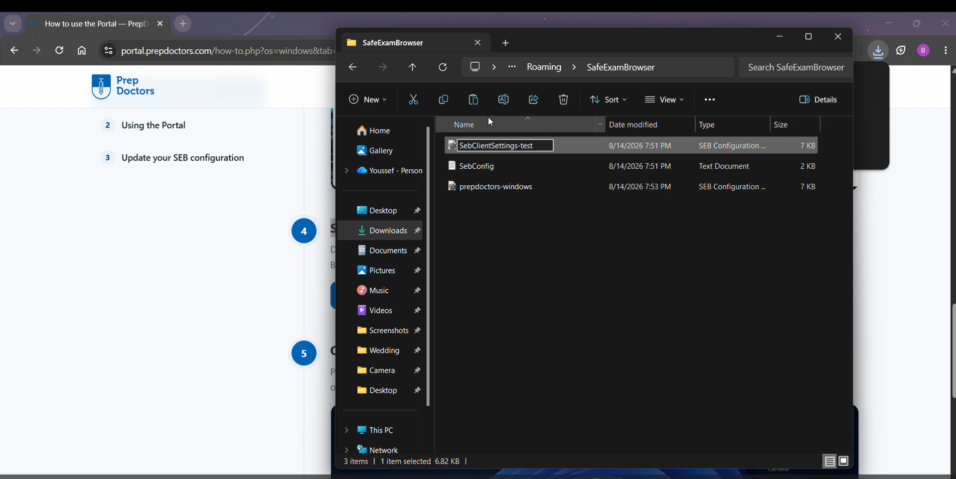 Renaming the existing SebClientSettings file in the SafeExamBrowser folder